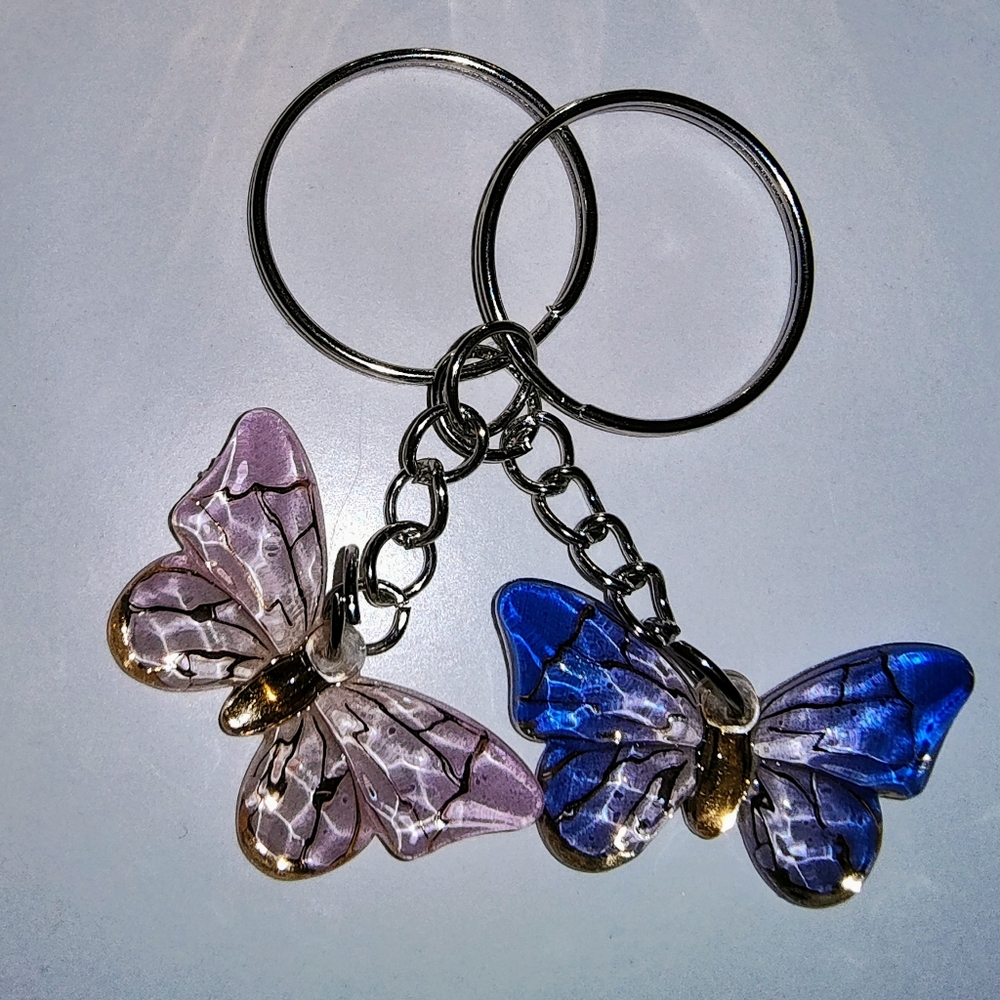 2-Pack Assorted Butterfly Keychains, Acrylic Cute Butterfly Key Rings